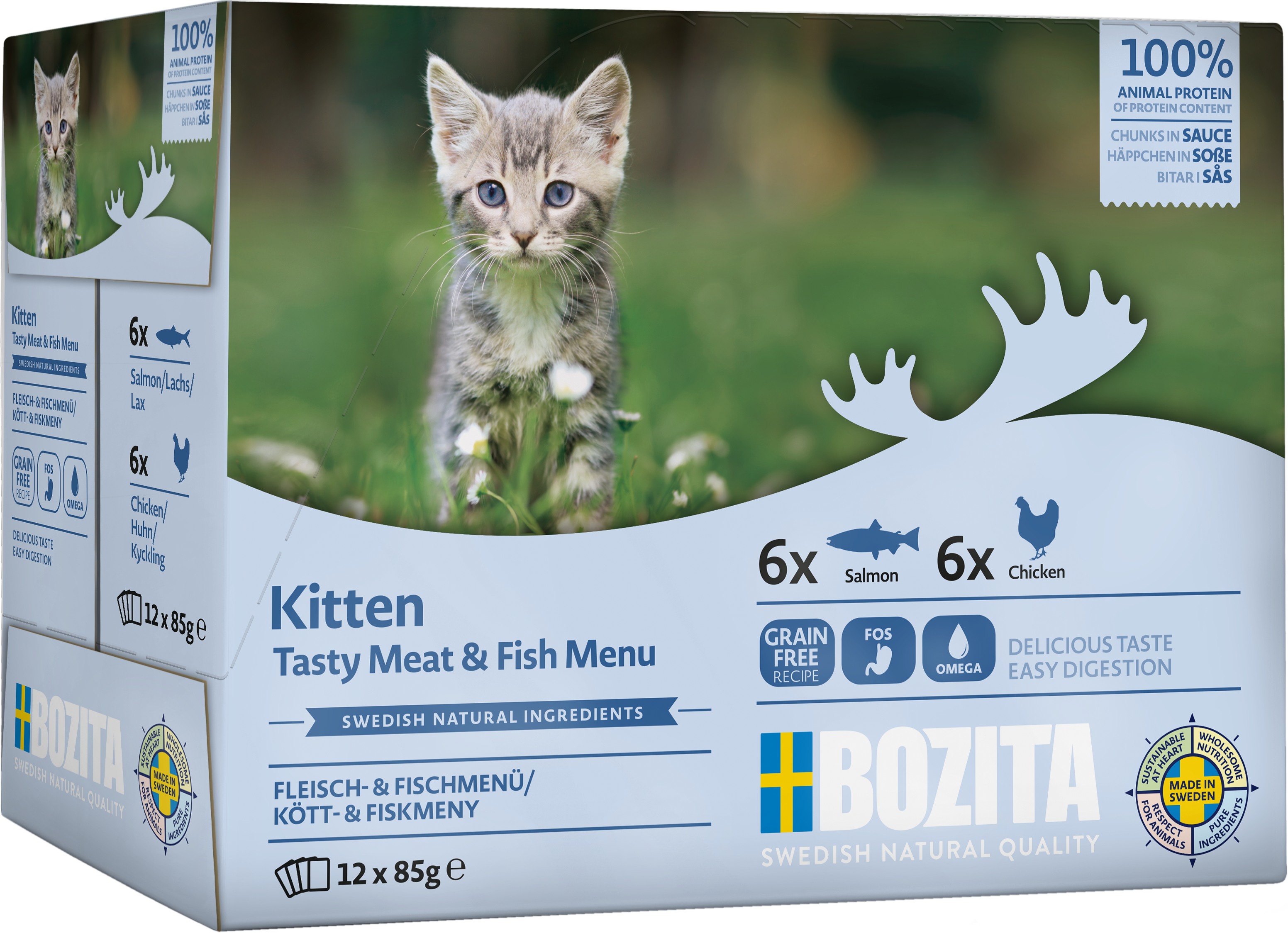 Kitten Meat&Fish in Sauce V&aring;tfoder f&ouml;r katt 12x85g