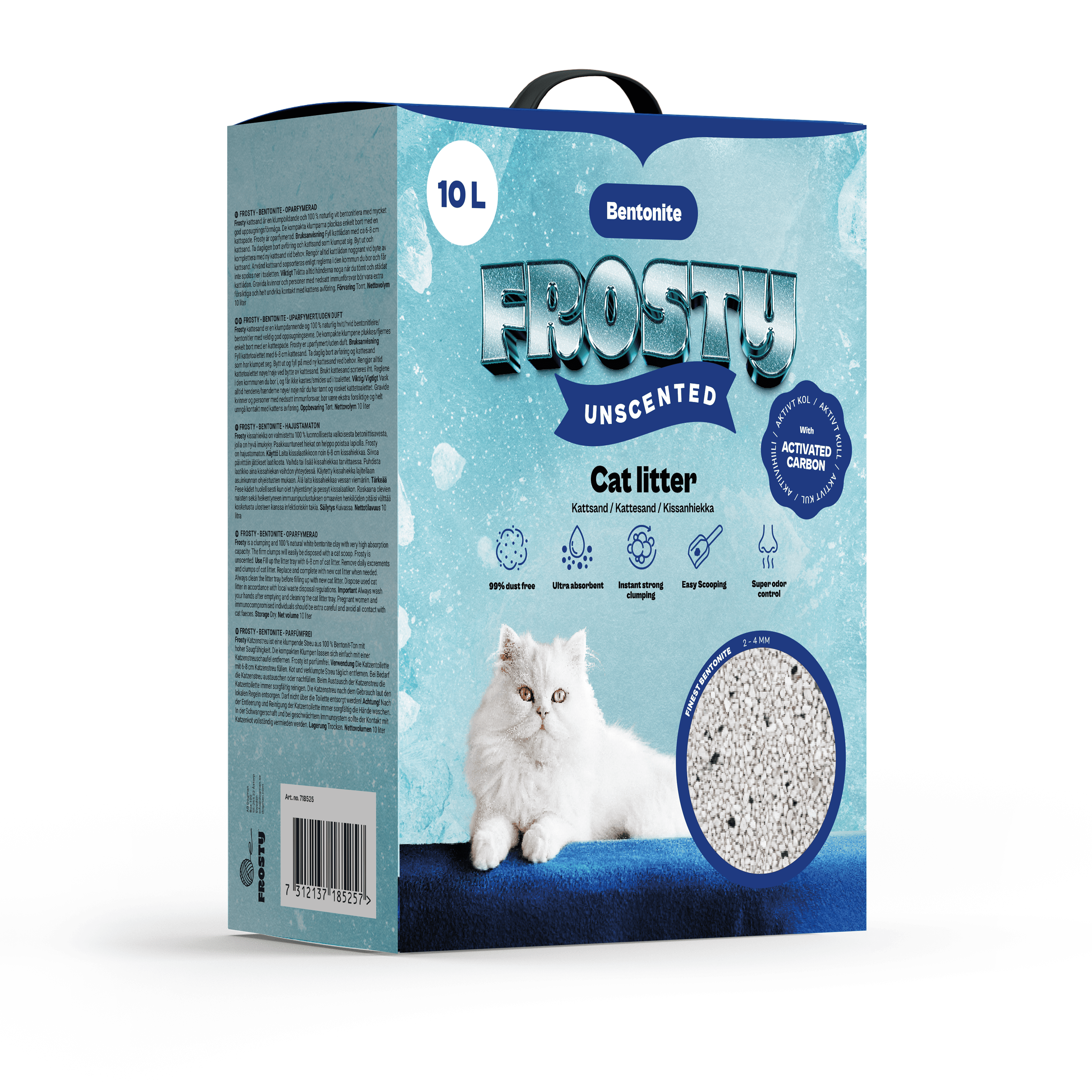 Bentonit Aktivt Kol Unscented Kattsand 10l