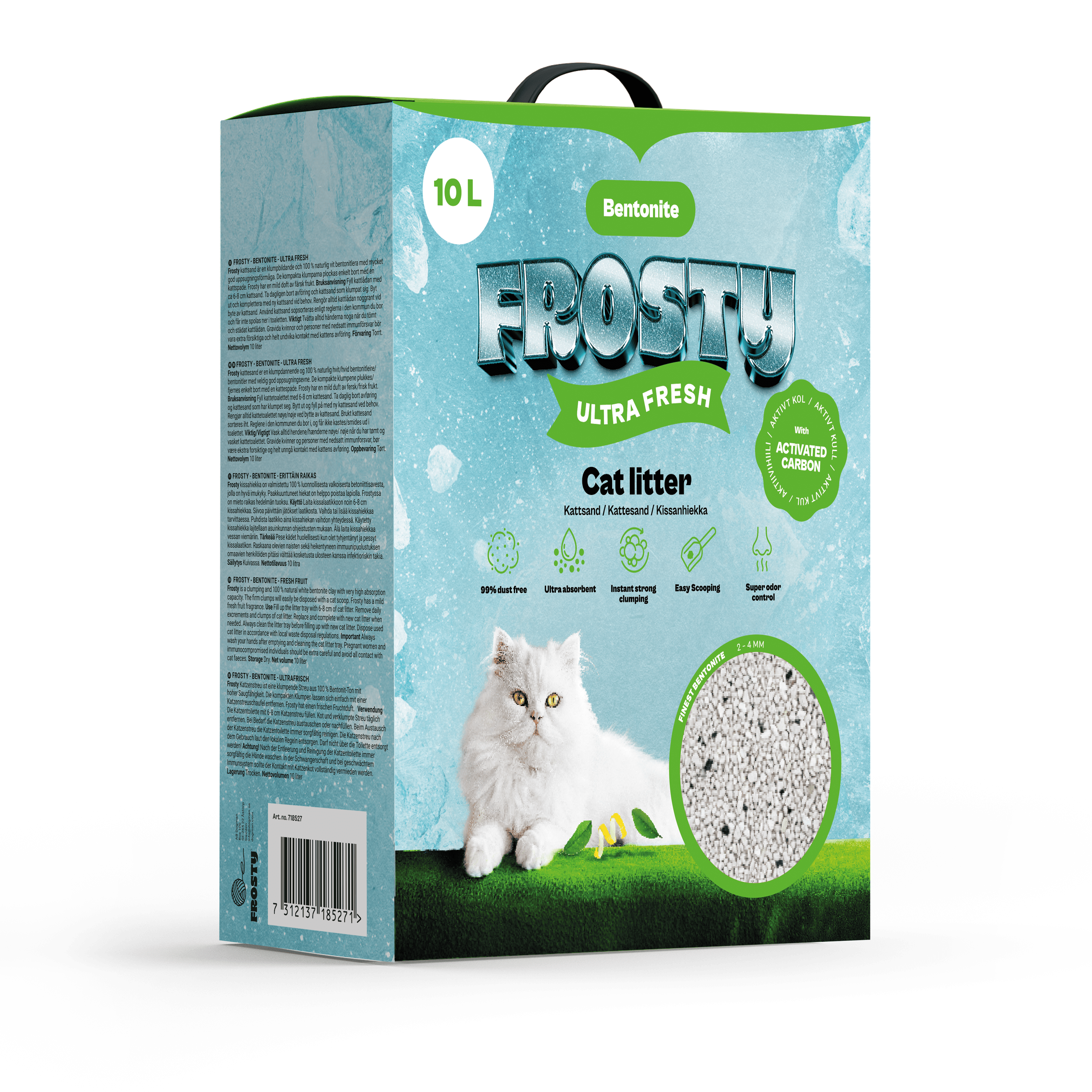 Bentonit Aktivt Kol Ultra Fresh Kattsand 10l