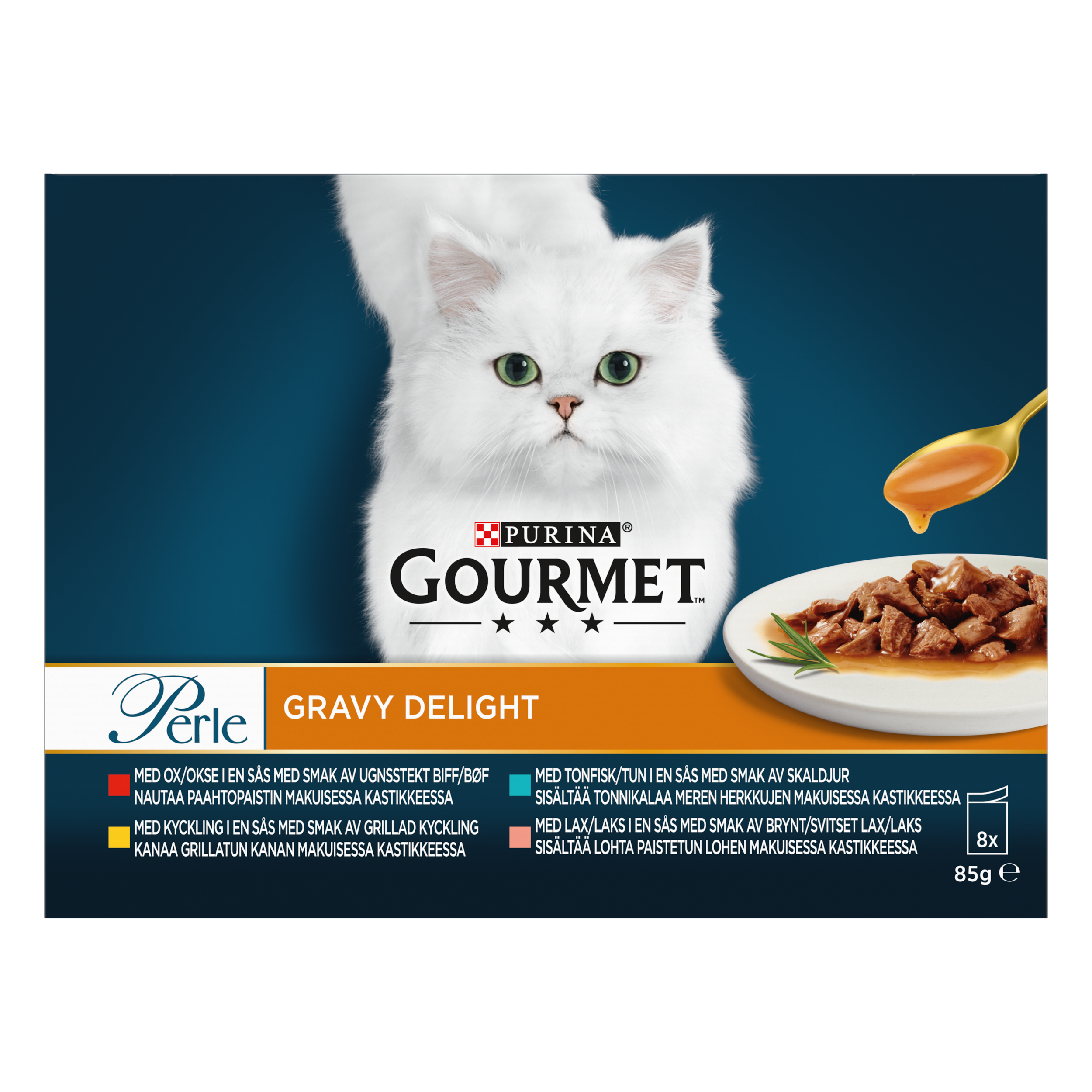 Perle Gravy Delight V&aring;tfoder f&ouml;r katt 8x85g