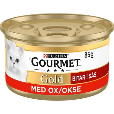 Gold Bitar i s&aring;s Oxk&ouml;tt V&aring;tfoder f&ouml;r katt 85g